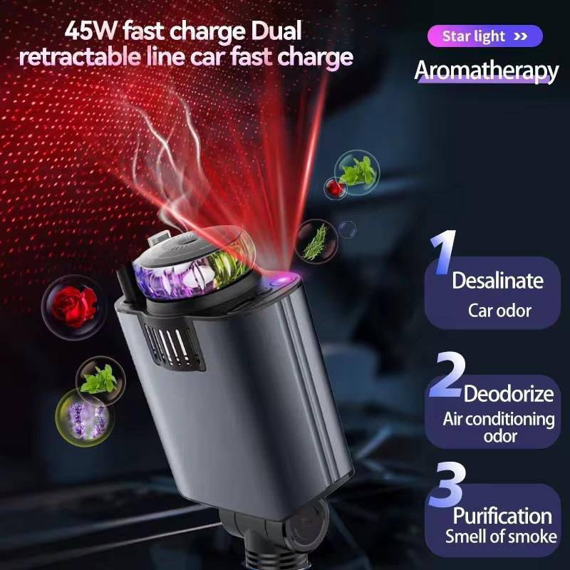 5-in-1 Retractable Car Charger & Starry Sky Aromatherapy Diffuser